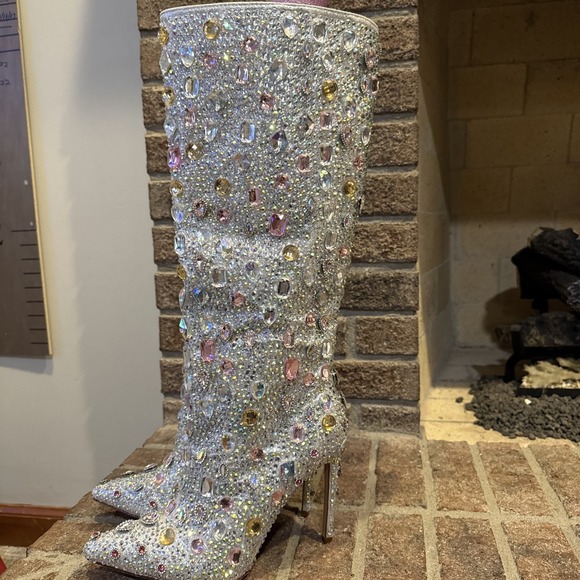azalea wang Lamarca Pink Rhinestone Knee High Boots Size 10 Boots - Picture 5 of 16